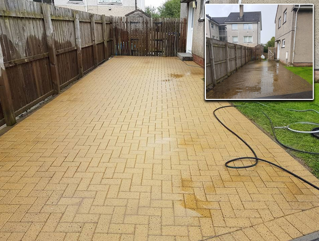 Before and after driveway cleaning in East Kilbride by Ploude